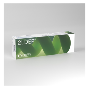 Packung des Produkts 2LDEP® von labolife, mit grünem Design und QR-Code auf der Seite.
