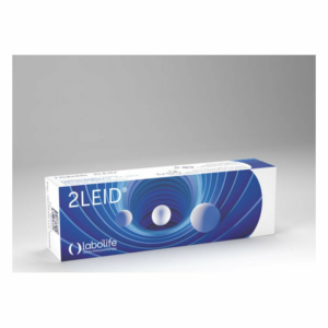 Verpackung von 2LEID, einem Produkt von labolife, mit blauem Design und drei abgebildeten Kugeln auf der Vorderseite.