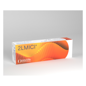 Verpackung des Produkts 2LMICI in einem orange-melierten Design mit Informationen auf der Oberseite.