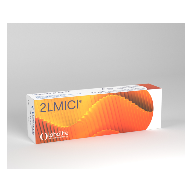 Verpackung des Produkts 2LMICI in einem orange-melierten Design mit Informationen auf der Oberseite.