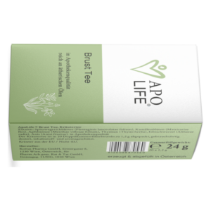 Verpackung von ApoLife Brust Tee in einem stabilen Karton mit grüner Akzentfarbe.