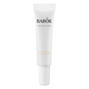 Helle Tube mit Schraubverschluss für Vitalizing Eye Cream von Babor, das Logo ist gut lesbar.