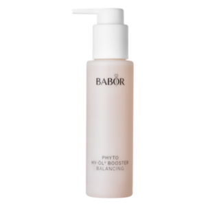 Transparente Flasche mit Pumpverschluss, enthält Phyto Hy-Öl Booster Balancing von BABOR.