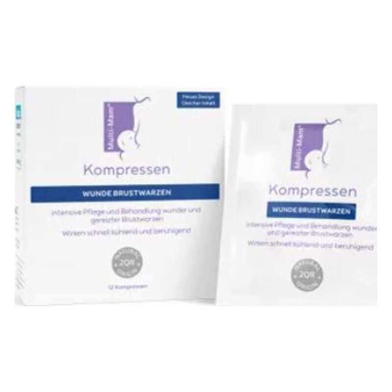Verpackung von Kompressen zur intensiven Pflege und Behandlung wunde Brustwarzen mit beruhigenden Eigenschaften.