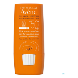 Sonnenschutzstick mit SPF 50+ für empfindliche Haut in orangefarbener Verpackung.