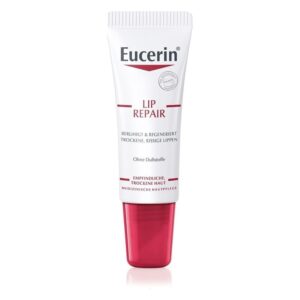Eucerin Lip Repair Tube zur Beruhigung und Regeneration trockener, rissiger Lippen, ohne Duftstoffe.