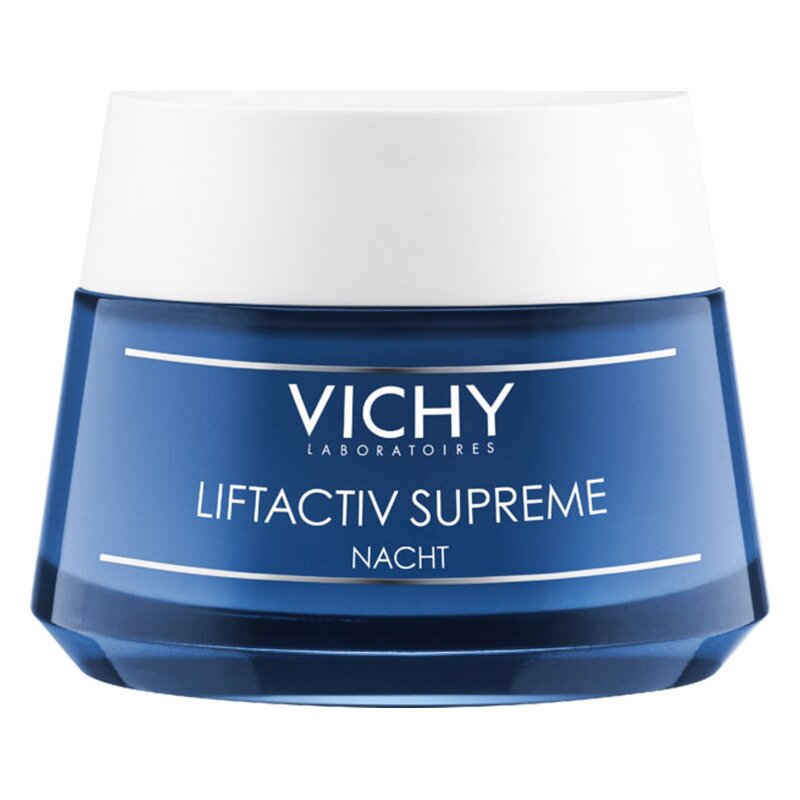 Nachtcreme Vichy Liftactiv Supreme in blauer Verpackung mit weißem Deckel