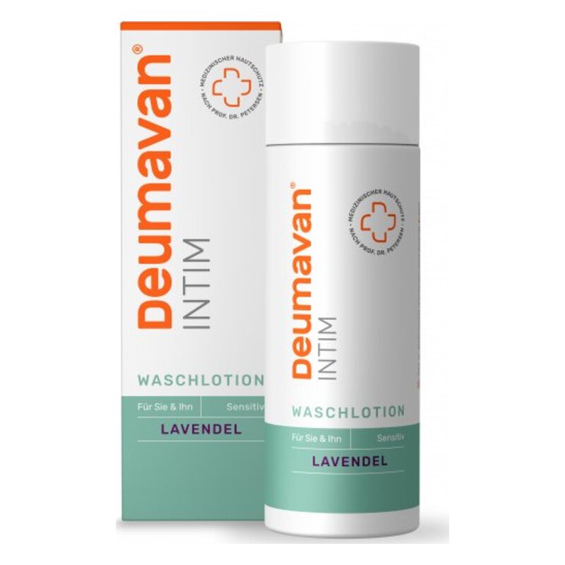 Deumavan INTIM Wasch lotion mit Lavendel in einer weißen Flasche und Kartonverpackung für empfindliche Haut.