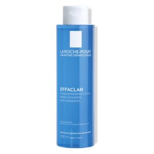 Flasche mit blauer porenverfeinernder Lotion von La Roche-Posay, 200 ml, ohne Parabene.