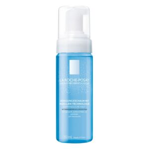 Schäumende Reinigungsflüssigkeit in blauer Flasche mit Pumpspender, für empfindliche Haut, 150 ml.