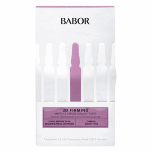 Schachtel mit sieben weißen Ampullen für ein straffendes Serum, deutlich mit "3D FIRMING" beschriftet.