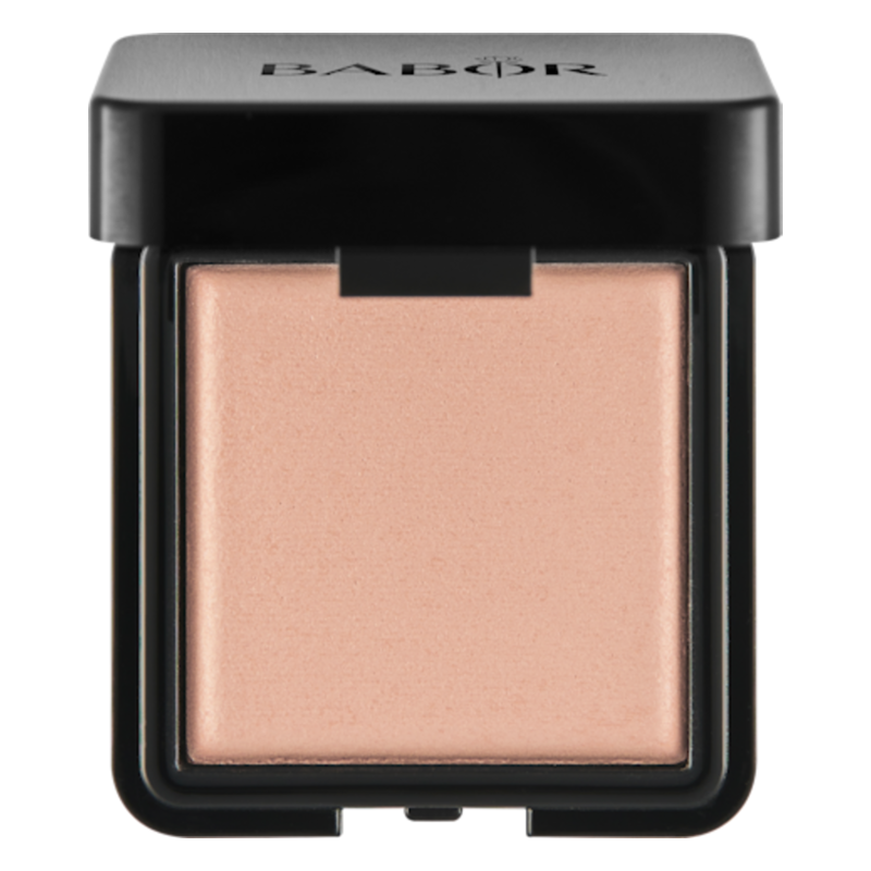 Quadratische, rosa-helle Lidschattenpalette in einem schwarzen Gehäuse mit anklappbarem Deckel.