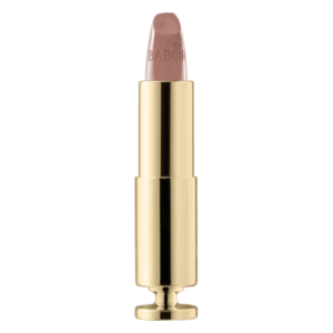 Lipstick in goldfarbener Hülse mit rosa-nudefarbenem Lippenstift und eingraviertem Logo.