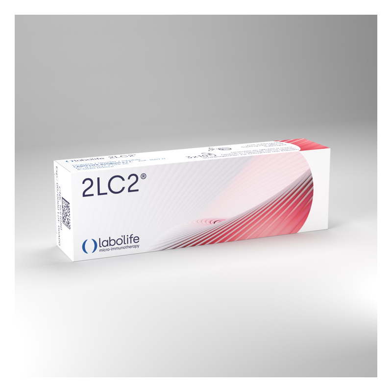 Packung des Produkts 2LC2 von labolife, mit geschwungenem Design in rot und weiß.