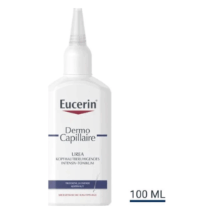 Eucerin Dermo Capillaire Intensiv-Tonik für trockene, juckende Kopfhaut in einer 100 ml Flasche mit feiner Applikationsspitze.
