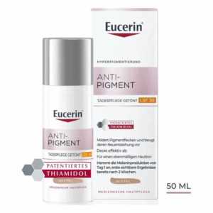Eucerin Anti-Pigment Tagespflege mit LSF 30, zur Minderung von Pigmentflecken, 50 ml Flasche mit Verpackung.