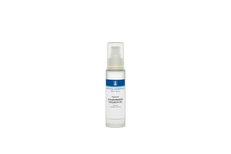 Konzentriertes_Hyaluron-GelFPCVGI31T09_24.png Flasche mit konzentriertem Hyaluron-Gel für intensive Anti-Aging Wirkung, mit Pumpverschluss und weißem Etikett.