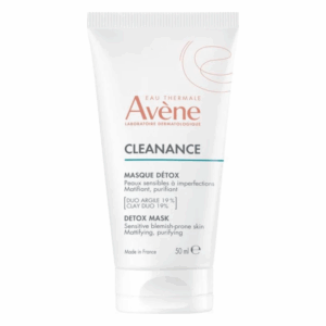 Verpackung einer Detox-Gesichtsmaske von Avène, 50 ml, zur Mattierung und Reinigung für empfindliche Haut.
